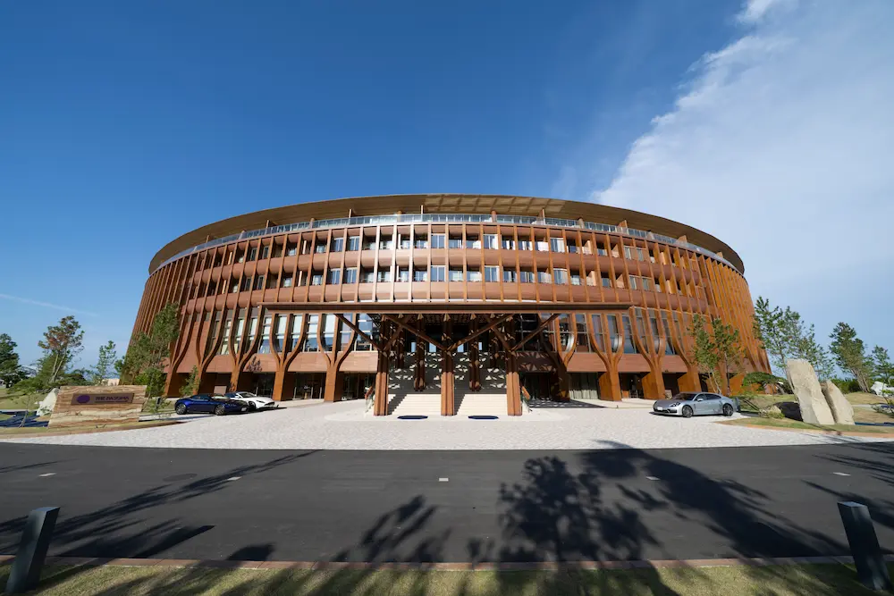 Front view of the building designed by Shigeru Ban